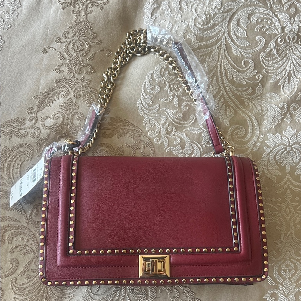 Elegant Burgundy Studded Handbag